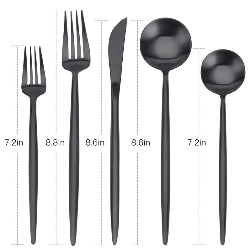 Bysta Matte Black Silverware Set, Bysta 20-Piece Stainless Steel Flatware Set Cutlery Set Service For 4, Satin Finish, Dishwasher Safe, Nice Gift Box - Image 2